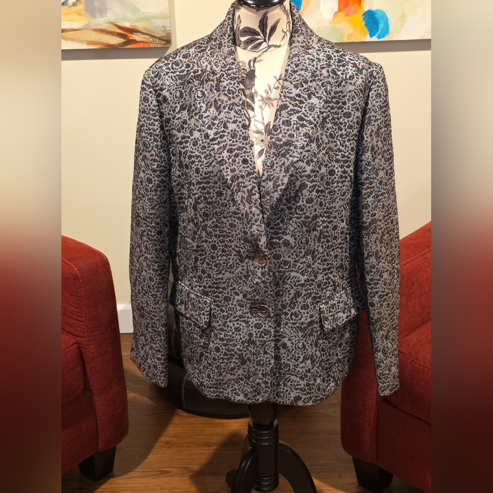 Kasper Men's Blazer - Black and Gray Floral Design